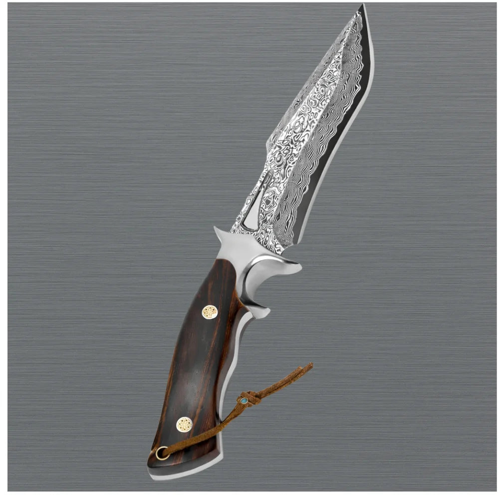 Full Tang Damascus Hunting Knife Rosewood Handle