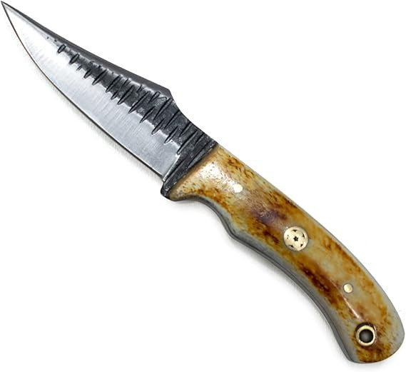 Carbon Steel Hunting Knife Leather Sheath & Bone Grip