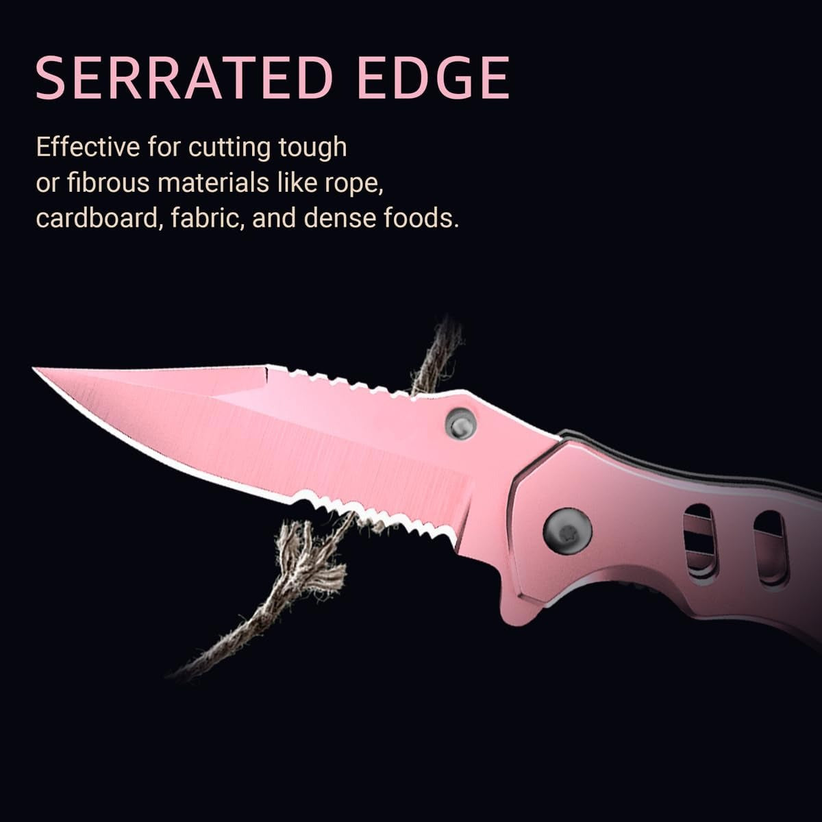 Pink Folding Pocket 6.61" Knife Serrated Blade for Women