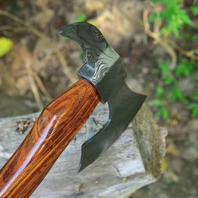 Damascus Viking 17" Axe Wood Handle & Sheath