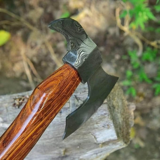 Damascus Viking 17" Axe Wood Handle & Sheath