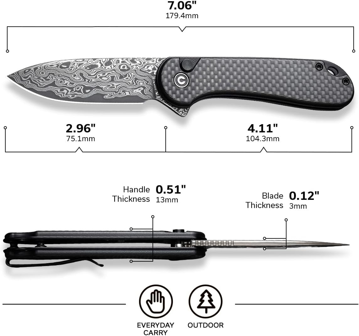 Elementum II Pocket Folding 7" Knife Damascus Blade