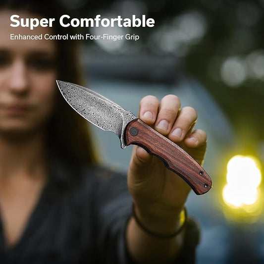 Folding Pocket 6.79" Knife Damascus Blade & Wood Handle