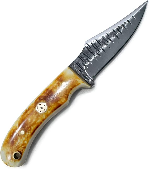 Carbon Steel Hunting Knife Leather Sheath & Bone Grip