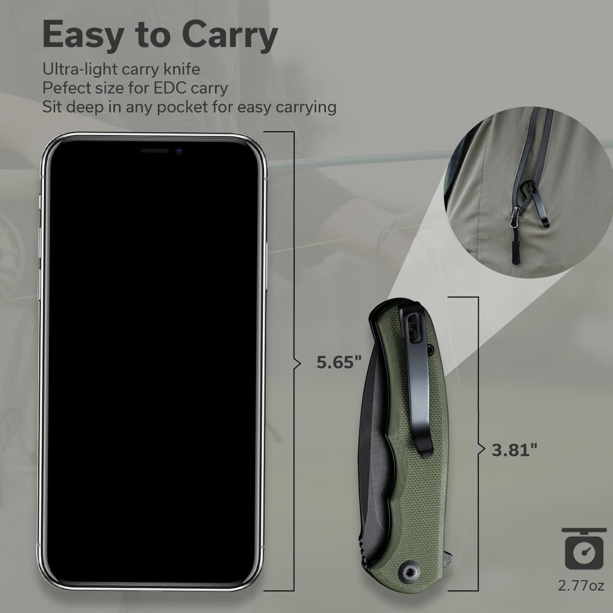 Folding Pocket 2.98" Knife D2 Steel Blade G10 Handle EDC