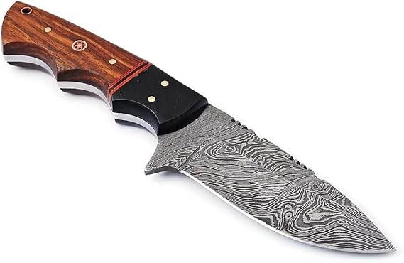 Hand-Forged Damascus 8" Knife Rosewood Handle And Sheath