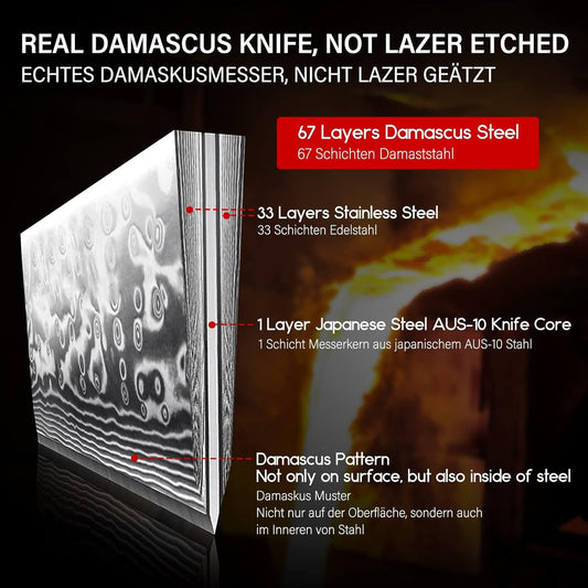 Damascus Kitchen 13.3" Knife Full Tang Professional Blade