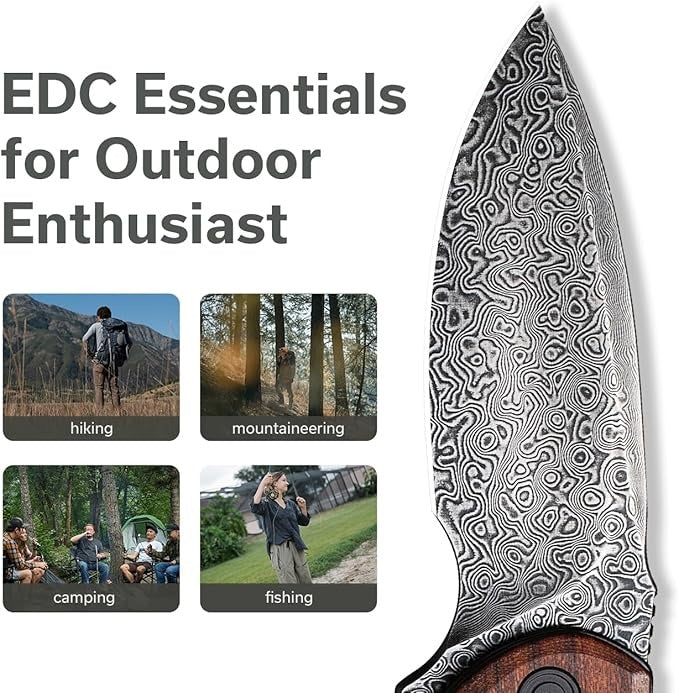 Wood Handle Damascus Mini Folding Pocket 2.98" Knife