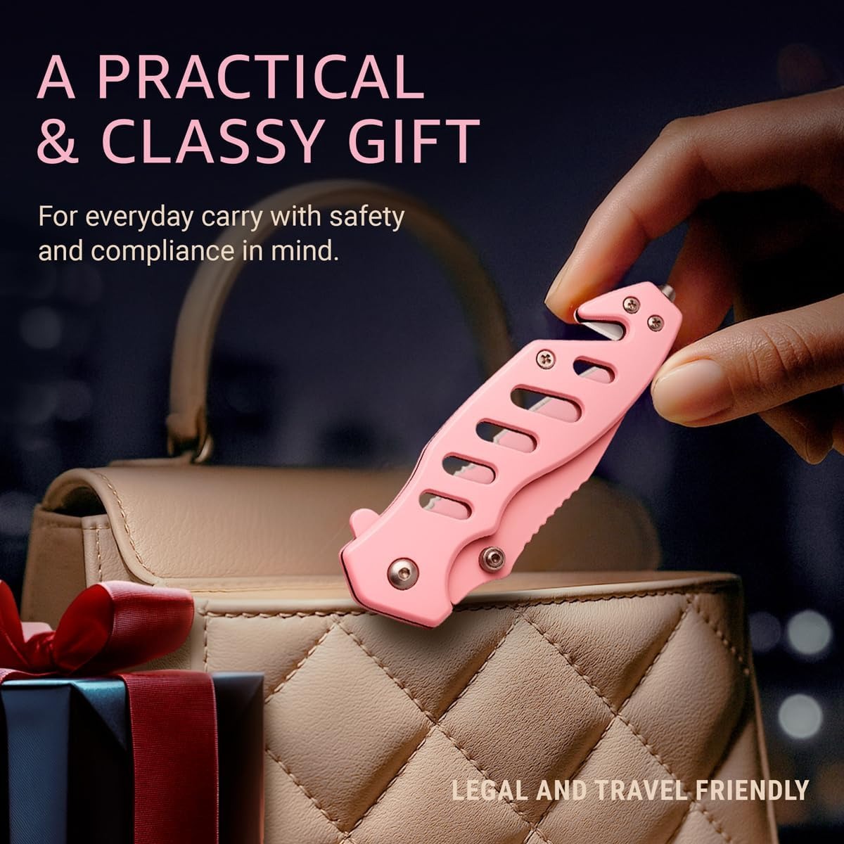 Pink Folding Pocket 6.61" Knife Serrated Blade for Women