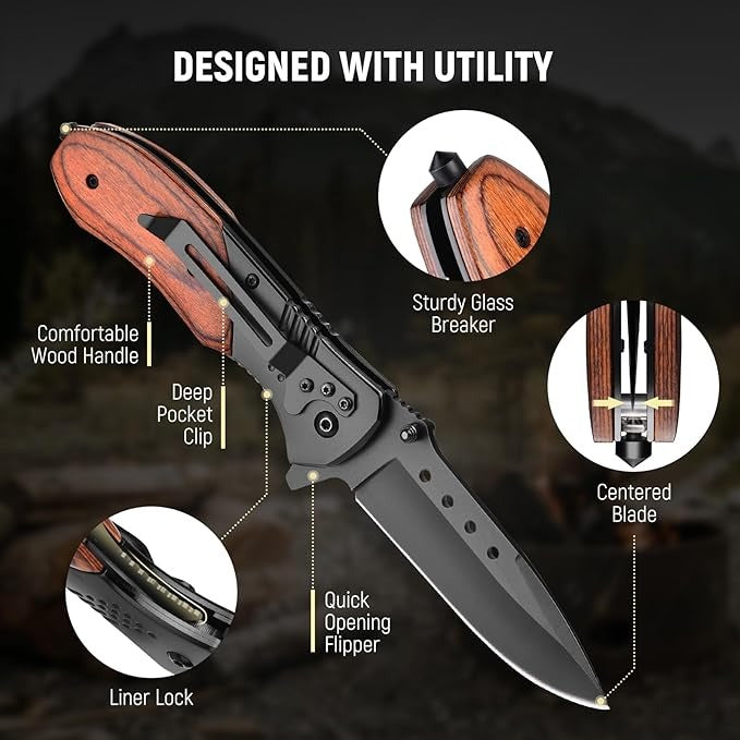 Compact Folding Pocket 8.46" Knife Wood Handle