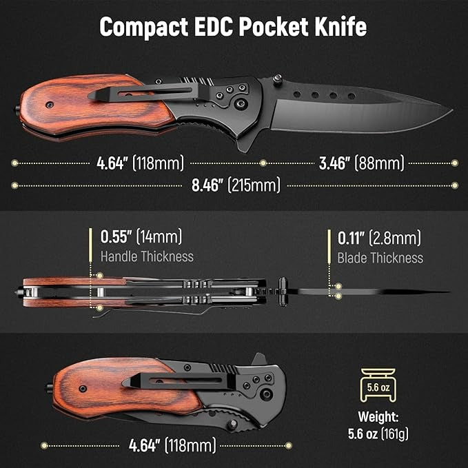 Compact Folding Pocket 8.46" Knife Wood Handle