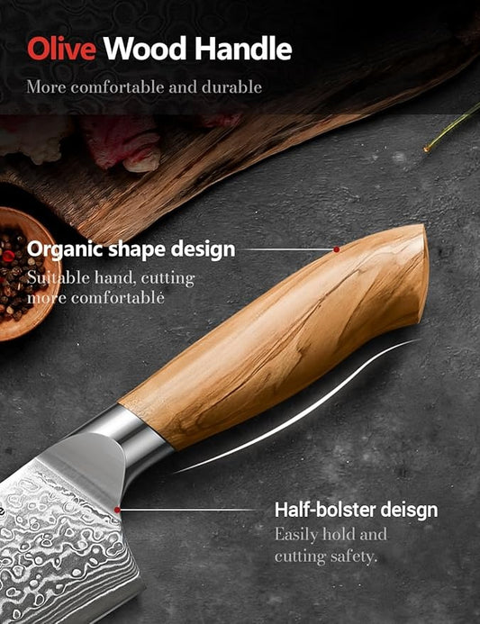 Olive Wood Handle Damascus Chef Knife 67-Layer Blade