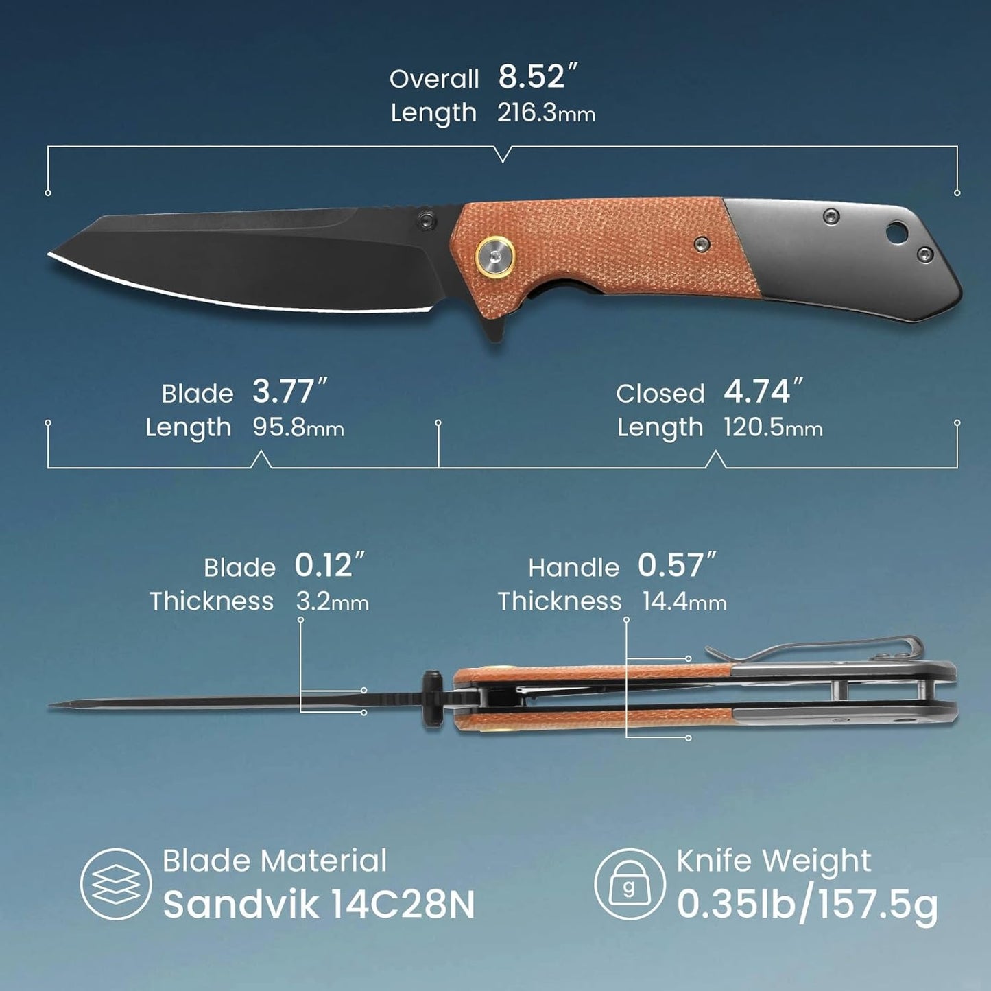 Sandvik Steel Folding Pocket 8.52" Knife Micarta Handle