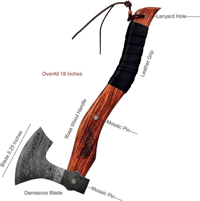 Damascus Steel 17.71" Axe Hunting Tomahawk with Sheath