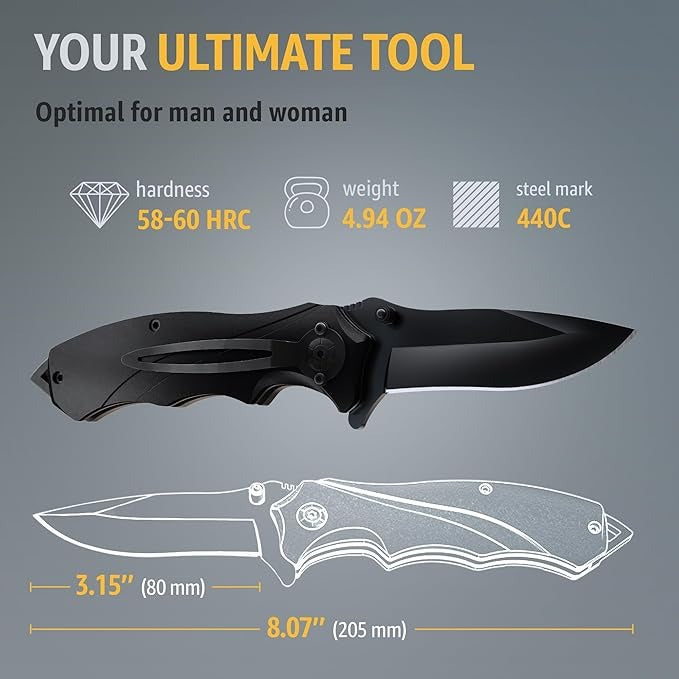 Black Tactical Pocket 8.07" Knife Spring Assisted with Clip