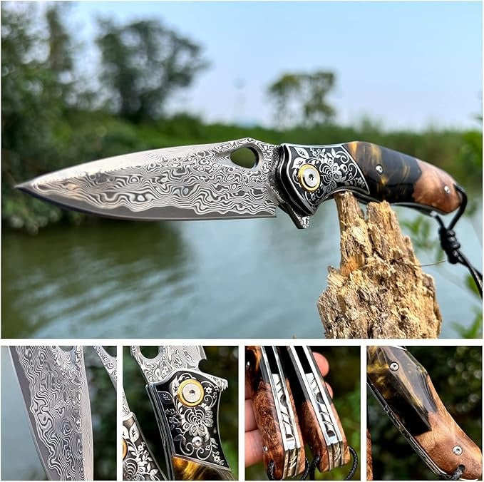 Handmade Damascus Pocket 7" Knife With VG10 Blade