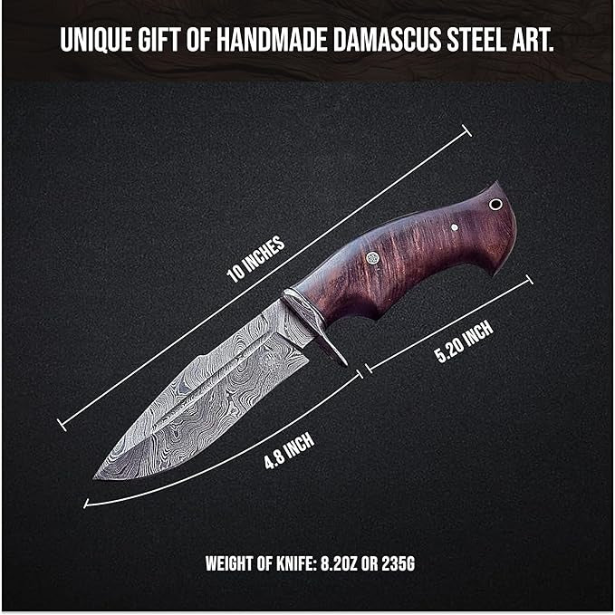 Handmade Damascus Hunting 10" Knife Walnut Wood Handle