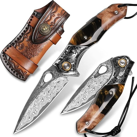 Handmade Damascus Pocket 7" Knife With VG10 Blade