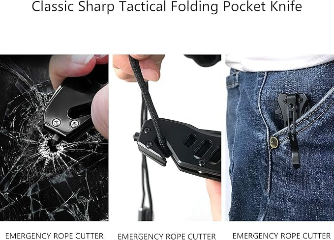 Folding Pocket 6.5" Knife Tactical Blade with Clip & Breaker