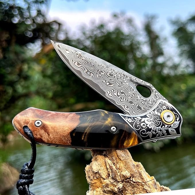 Handmade Damascus Pocket 7" Knife With VG10 Blade