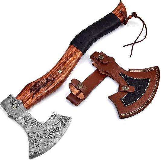 Damascus Steel 17.71" Axe Hunting Tomahawk with Sheath