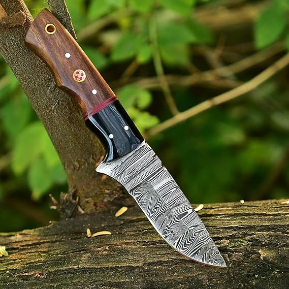 Hand-Forged Damascus 8" Knife Rosewood Handle And Sheath