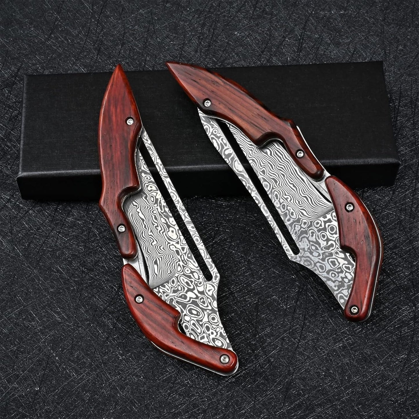 Sandalwood Handle Damascus Folding Pocket Knife