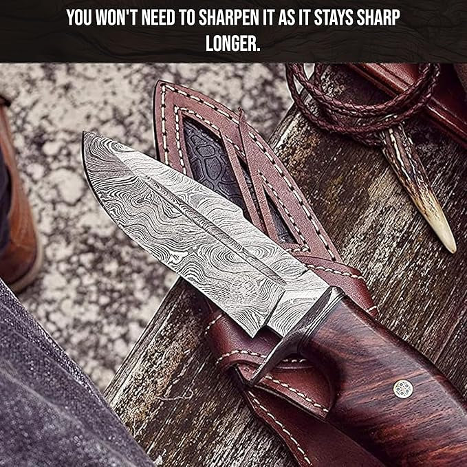 Handmade Damascus Hunting 10" Knife Walnut Wood Handle