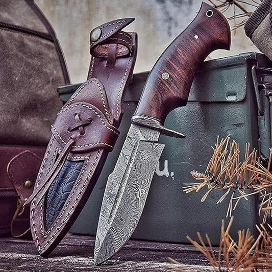Handmade Damascus Hunting 10" Knife Walnut Wood Handle