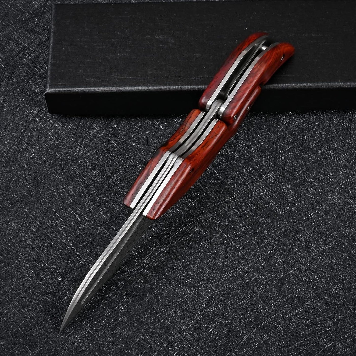 Sandalwood Handle Damascus Folding Pocket Knife
