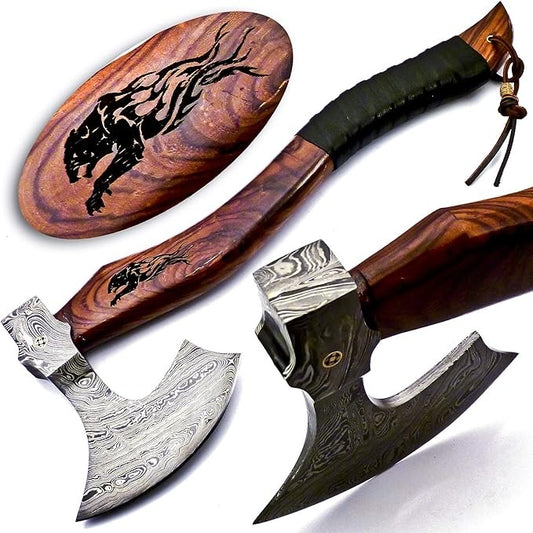 Damascus Steel 17.71" Axe Hunting Tomahawk with Sheath