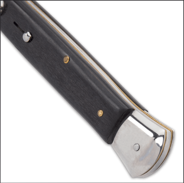 Automatic Italian Black Stiletto Knife - Stainless Steel Blade, Acrylic Handle Scales, Push Button Open, Swivel Lock