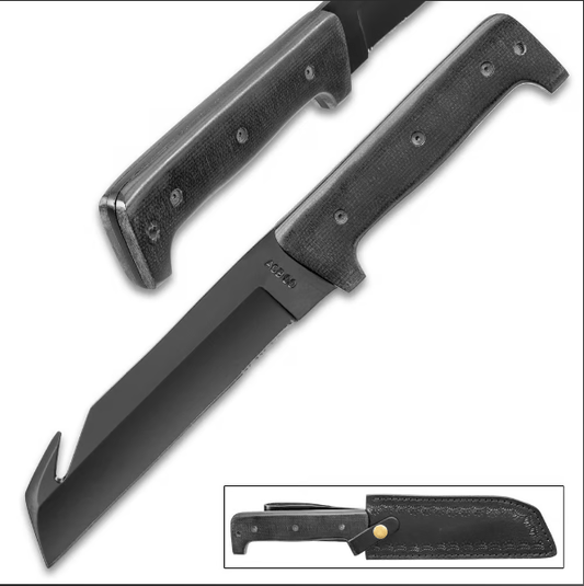 BATTLEFIELD KOMMANDO KNIFE WITH SHEATH - CARBON STEEL BLADE, NON-REFLECTIVE FINISH, MICARTA HANDLE - LENGTH 12 3/4”