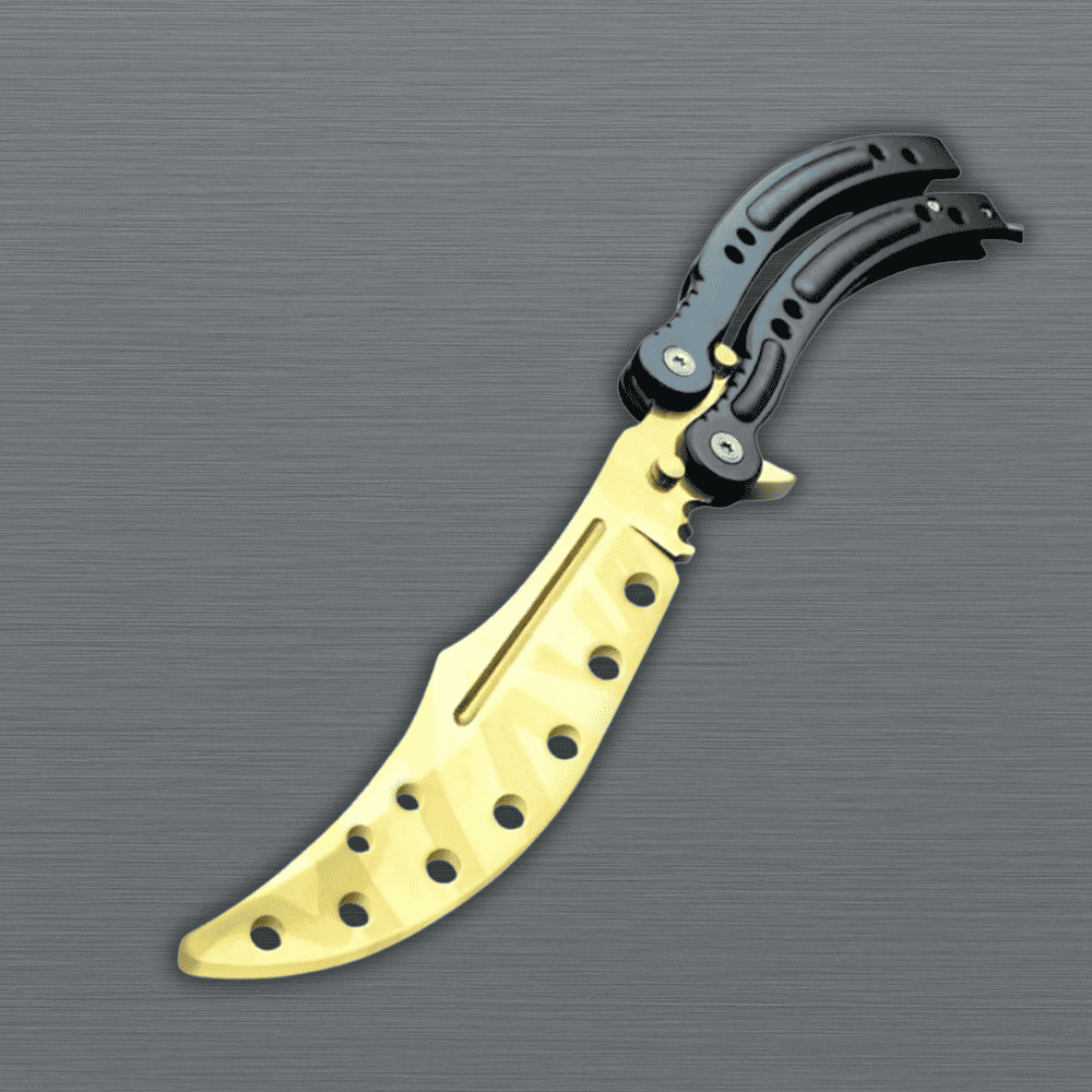 CSGO Practice Balisong Gold Dull Blade Butterfly 9.5" Knife