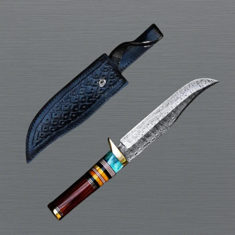 Custom Made Damascus Hunting 12" Knife with Wood Handle