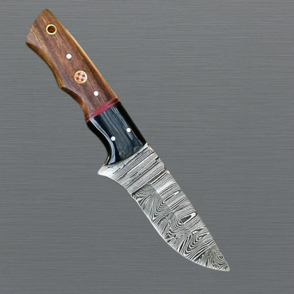 Hand-Forged Damascus 8" Knife Rosewood Handle And Sheath