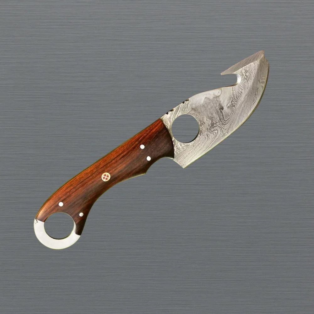 Full Tang Damascus Skinning Knife Gut Hook Blade
