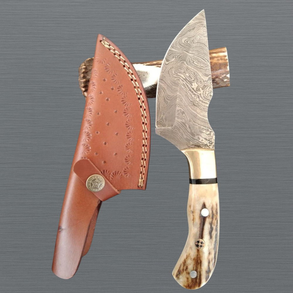 Damascus Steel Skinning Knife with Stag Horn Handle