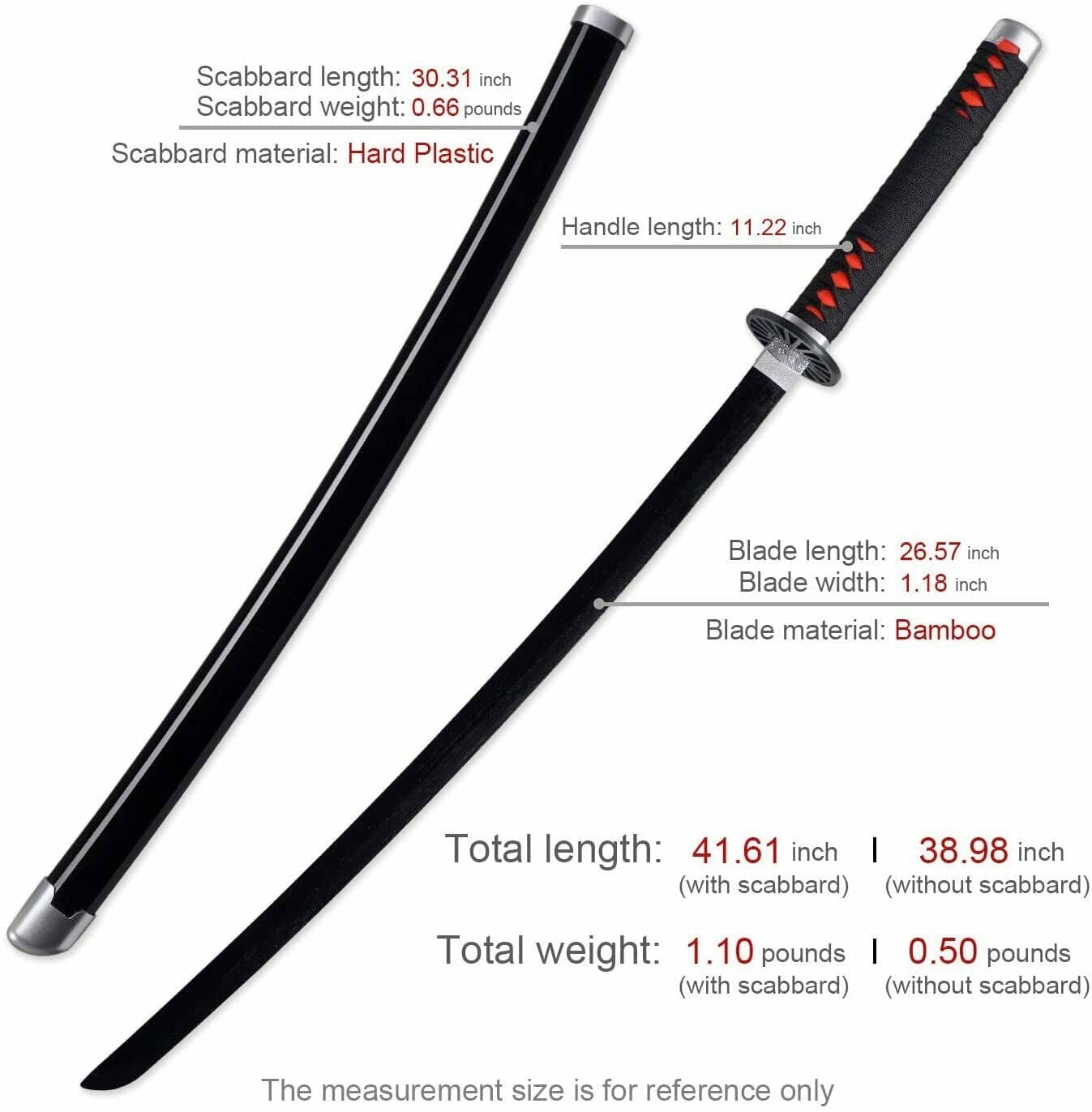 41" Demon Slayer Tanjiro Kamado Samurai Wooden Sword Katana