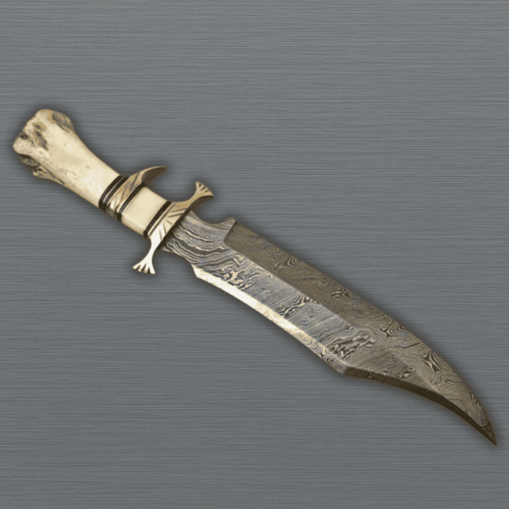 Handmade Damascus Hunting 16" Knife with Camel Bone Grip