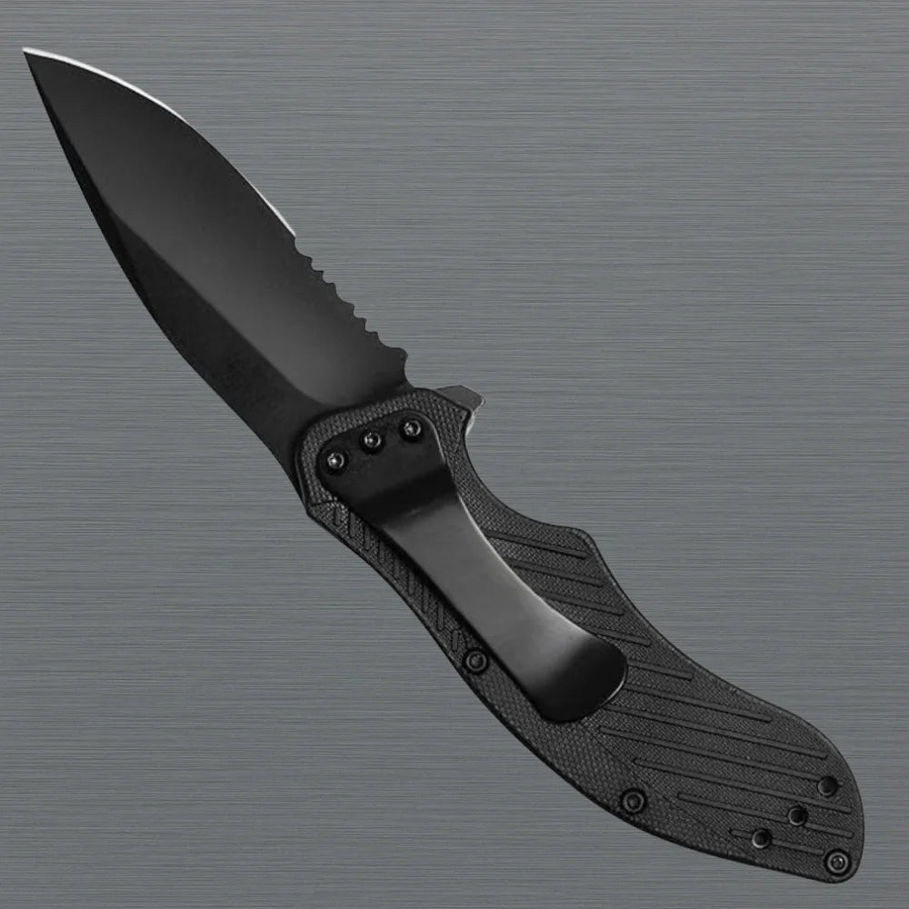 Black Serrated Pocket Knife Drop Point EDC Folder