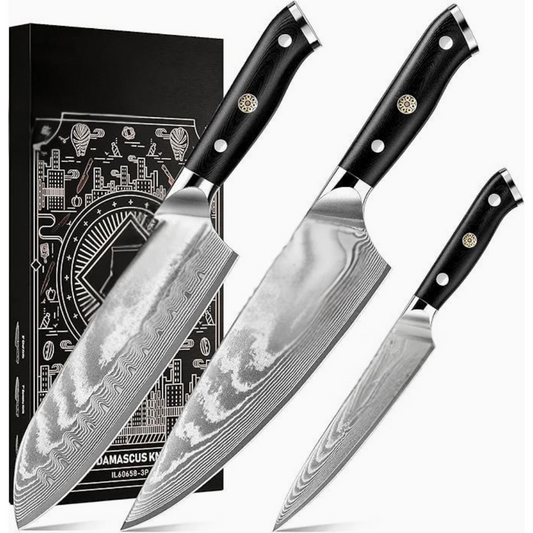 VG10 Steel 3-Piece Damascus Kitchen Knife Set with Gift Box