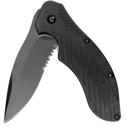 Black Serrated Pocket 7.5" Knife Drop Point EDC Folder