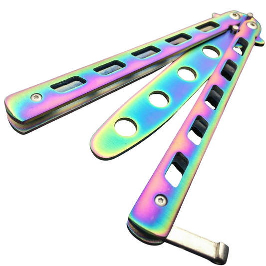 Rainbow Butterfly Trainer 8.75" Knife Balisong Dull Steel