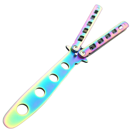 Rainbow Butterfly Trainer 8.75" Knife Balisong Dull Steel
