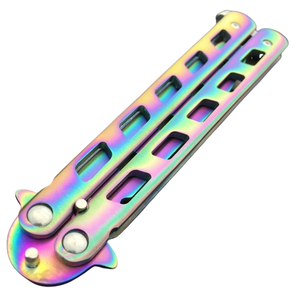Rainbow Butterfly Trainer 8.75" Knife Balisong Dull Steel