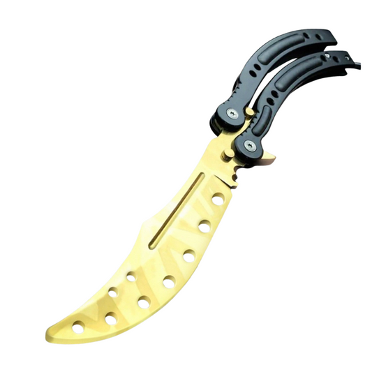 CSGO Practice Balisong Gold Dull Blade Butterfly 9.5" Knife