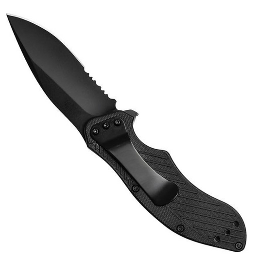 Black Serrated Pocket 7.5" Knife Drop Point EDC Folder