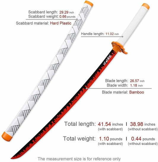 41" Demon Slayer Kyojuro Rengoku Samurai Sword Wooden Katana