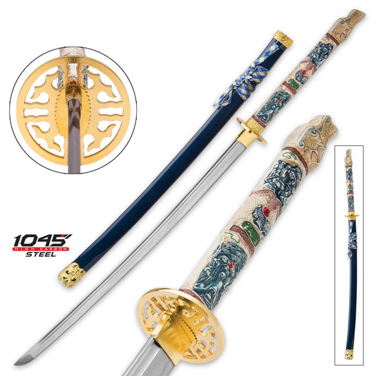 1045 High Carbon Steel Highlander Closed Mouth Dragon Katana
